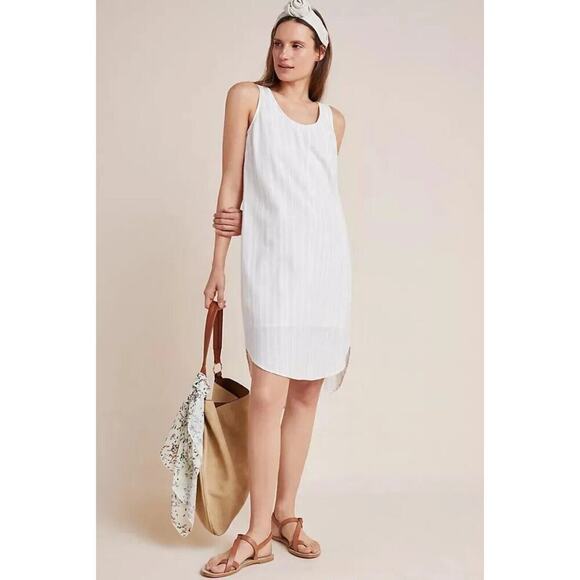 Anthropologie Dresses & Skirts - Anthropologie Cloth & Stone Bow- tied chambray dress M White Tan Lined